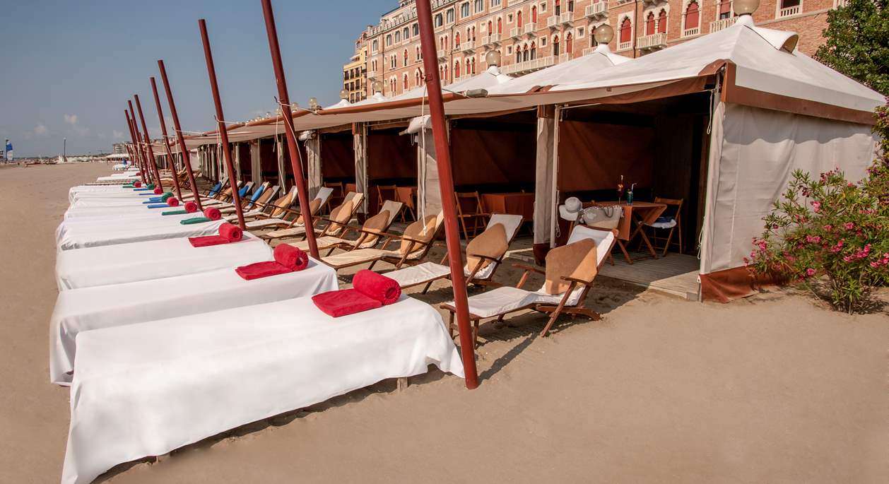 The Cabanas on the Beach of Hotel Excelsior Venice Lido Resort, Venice Lido Hotel