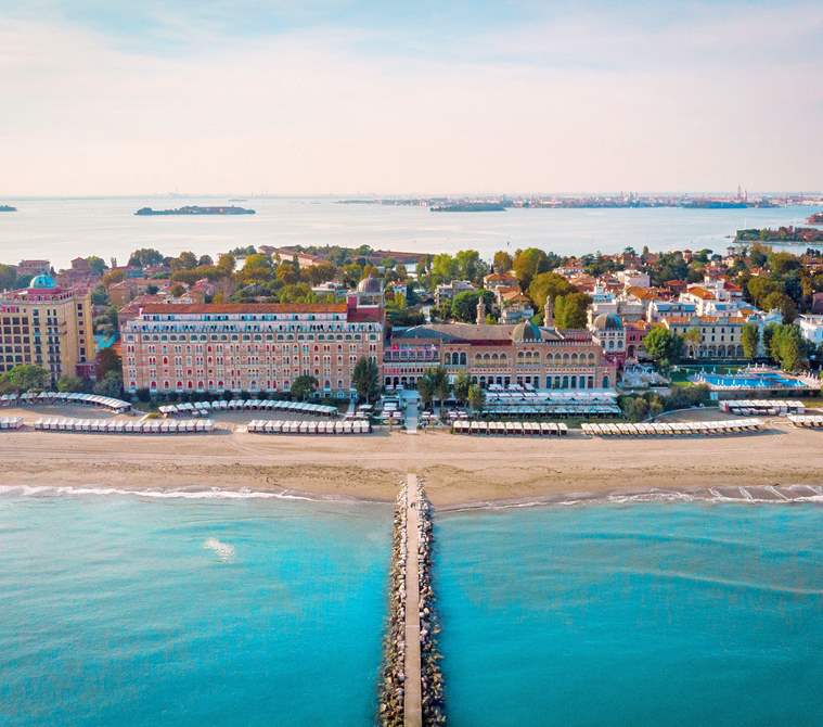 Hotel Excelsior Venice Lido Resort, Aerial view of the luxury hotel in Venice, Italy