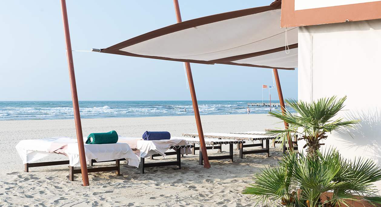 The Cabanas on the beach of Hotel Excelsior Venice Lido Resort, Venice Lido Hotel