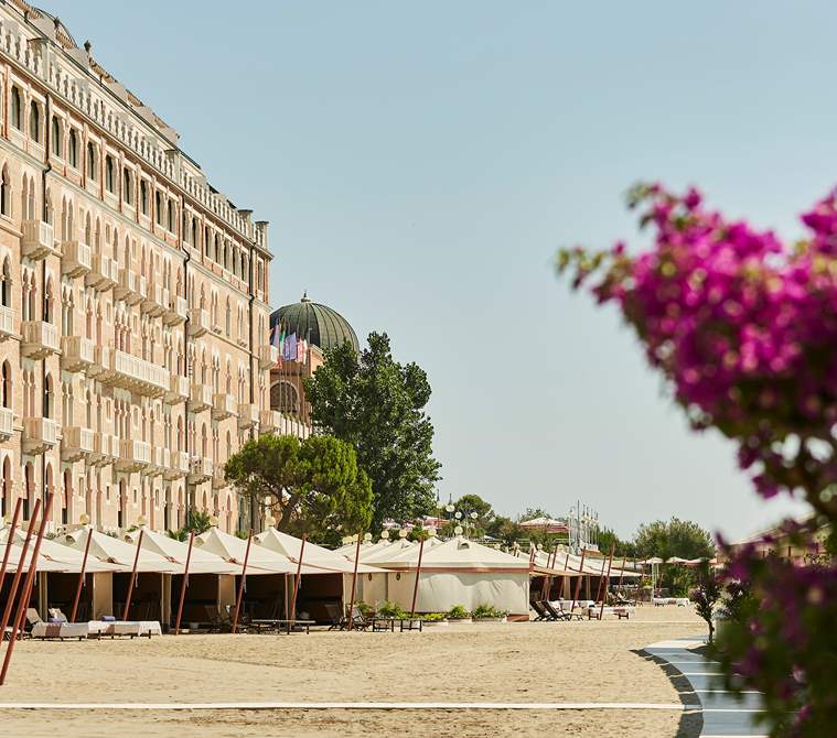The private beach at the Hotel Excelsior Venice Lido Resort