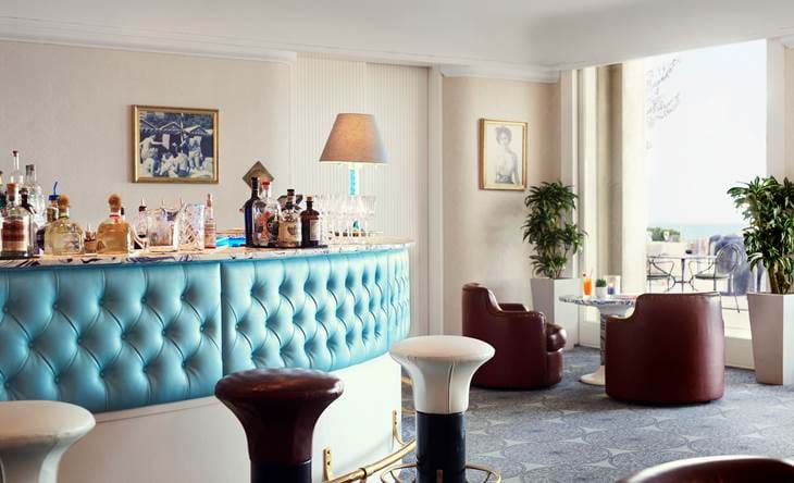 Chic Blue Bar at Hotel Excelsior offering stylish dining in Venice Italy with sea views.